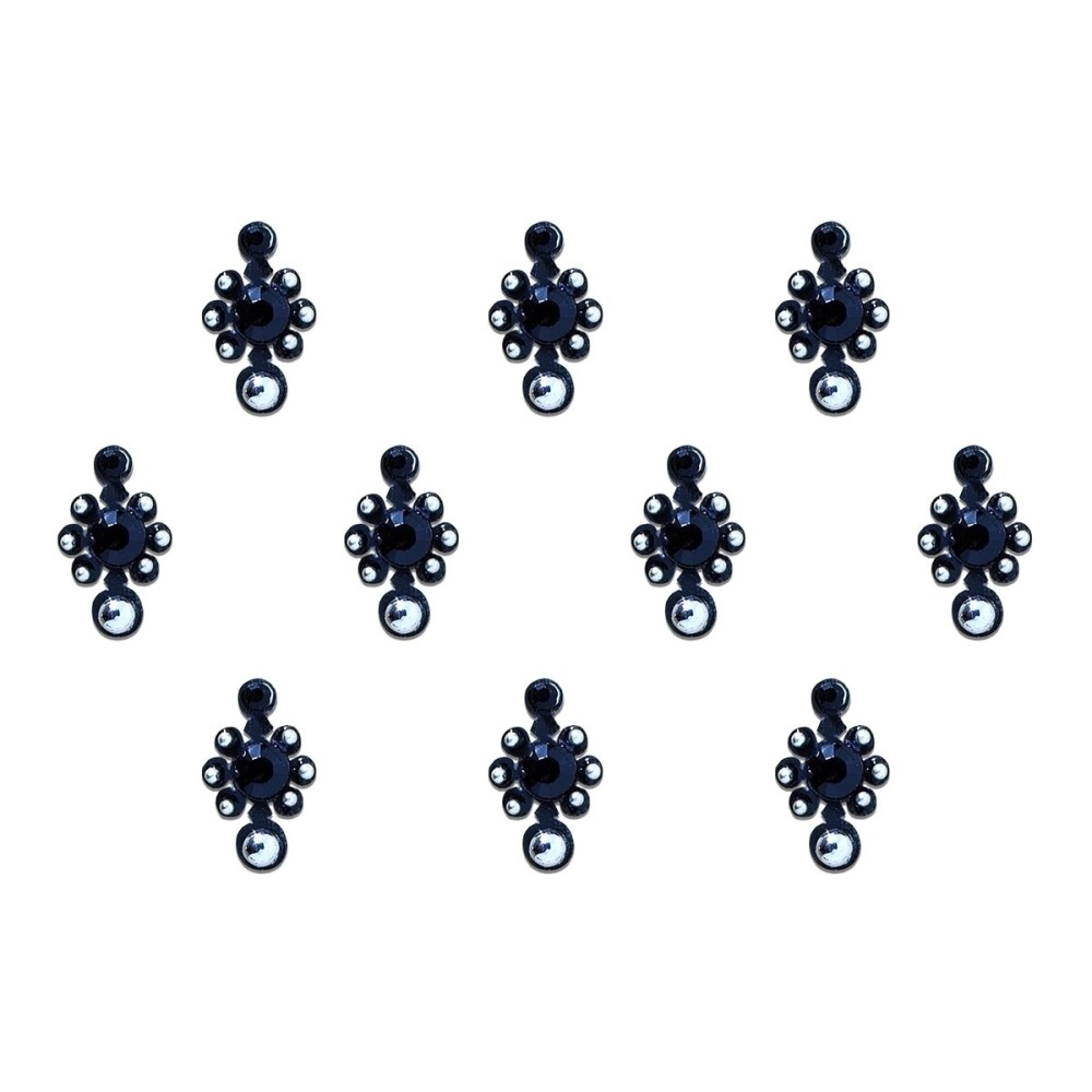 Comet Busters Black Bindi With Silver Stones (BIN748)(10mm)