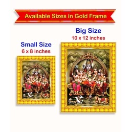 Pavan Photo Laminations Shiv Parivar Family Siva Parvati Lord Shiva Wall Painting Framed Home Decor (Wood,Matte,Gold,Small Size,6 x 8 Inch) R153S