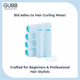 GUBB Hair Rollers for Curling | Self Grip Holding Rollers for Small Hair | With Clips | (Pack of 12) Curlers - Blue
