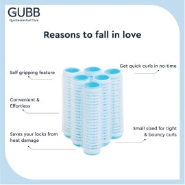 GUBB Hair Rollers for Curling | Self Grip Holding Rollers for Small Hair | With Clips | (Pack of 12) Curlers - Blue