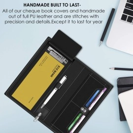FEDUS Cheque Book Holder, Vegan Leather Expanding Handmade Multiple Cheque Book Holder for Cards, Women/Men Cheque Book Wallet, Checkbook Holder, Documents Holder for Office & Home