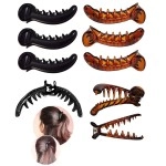 BHARATGAURAV - Hair Accessories Plastic Banana Mirchi Hair Clutcher Clip Claw for Women and Girls (Medium, Black & Brown) Pack of 6 Each 3 Piece