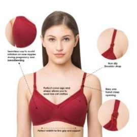 MomToBe Women\'s Cotton Multicolor Full Cup Non-Padded Feeding Bra/Nursing Bra/Maternity Bra Combo - Pack Of 3 36C (Pack Of 3) Pink-Purple-Maroon