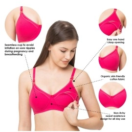 MomToBe Women\'s Cotton Multicolor Full Cup Non-Padded Feeding Bra/Nursing Bra/Maternity Bra Combo - Pack Of 3 36C (Pack Of 3) Pink-Purple-Maroon