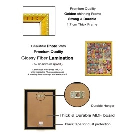 Koshtak Durga Ambe Sherawali Nav Durga On Tiger With Yantra & Aarti MaaDurga Golden Synthetic wood Frame With Lamination Photo For Puja Room/Temple/wall Hanging/gift/Home Decor (30 x 23 cm).