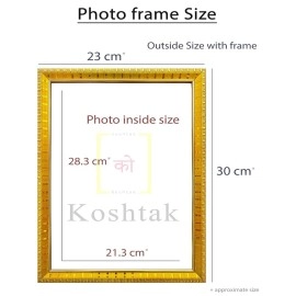 Koshtak Durga Ambe Sherawali Nav Durga On Tiger With Yantra & Aarti MaaDurga Golden Synthetic wood Frame With Lamination Photo For Puja Room/Temple/wall Hanging/gift/Home Decor (30 x 23 cm).