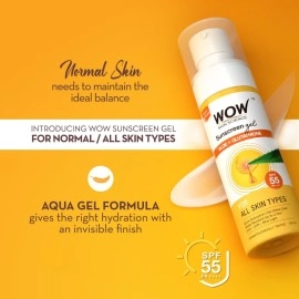 WOW Skin Science Sunscreen Gel For All Skin Types | SPF 55 PA++++ | With Glutathione & Aloe Vera Extract | Lightweight | Quick Absorbing | No White Cast | UVA & UVB Protection | 100 ml