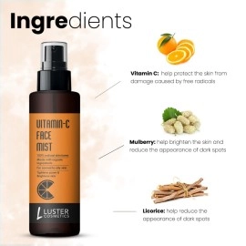 Luster Cosmetics Vitamin-C Face Mist Skin Toner For Face | Refreshing Face Spray | Face Mist Toner For Oily & Dry Skin | Face Toner For Women & Men (Paraben & Sulfate Free) -115ml