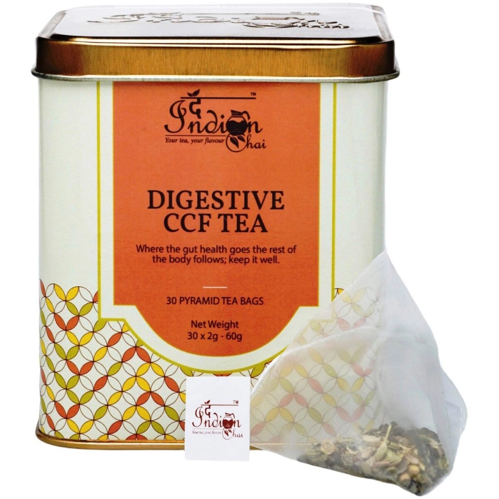 The Indian Chai - Digestive CCF Tea 30 Pyramid Tea Bags with Cumin, Coriander, Fennel and Peppermint for Acidity and Digestion