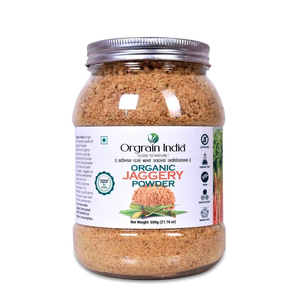 Orgrain India Organic Jaggery Powder 600g | Natural Hand-Crushed Gur | No Preservatives or Additives | Unrefined Sweetener for Tea Coffee Cooking Baking | Rich in Iron & Minerals | Chemical-Free