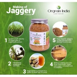 Orgrain India Organic Jaggery Powder 600g | Natural Hand-Crushed Gur | No Preservatives or Additives | Unrefined Sweetener for Tea Coffee Cooking Baking | Rich in Iron & Minerals | Chemical-Free