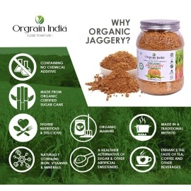 Orgrain India Organic Jaggery Powder 600g | Natural Hand-Crushed Gur | No Preservatives or Additives | Unrefined Sweetener for Tea Coffee Cooking Baking | Rich in Iron & Minerals | Chemical-Free