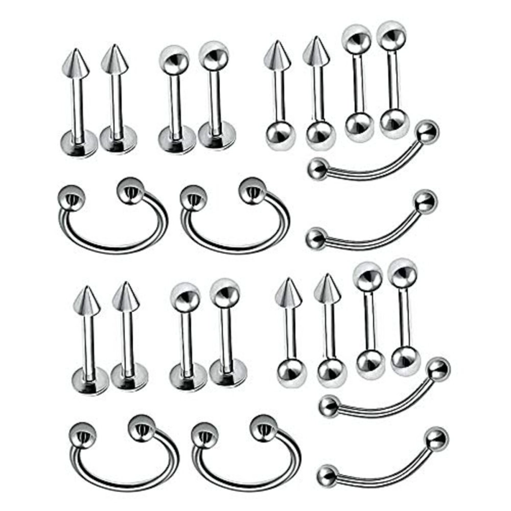 MEENAZ Body Piercing Surgical Jewelry Set Silver Navel Barbell Eyebrow Tragus Earring Lip Ring Nose Ring Pins Needle Stud,Tongue foreceps,hanging Kit Men Boys Girls Women 12 Pcs MENS EARRING COMBO-M39