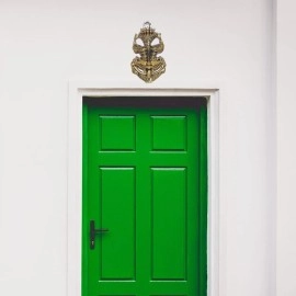 KridayKraft Metal Feng Shui Vastu Showpiece Nazar Battu With Naag Ganesha Suraksha Kawach Mask For Evil Eye Protection For Home, Office Wall & Door Hanging (Gold, Medium) - 9.5 Cm