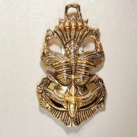 KridayKraft Metal Feng Shui Vastu Showpiece Nazar Battu With Naag Ganesha Suraksha Kawach Mask For Evil Eye Protection For Home, Office Wall & Door Hanging (Gold, Medium) - 9.5 Cm