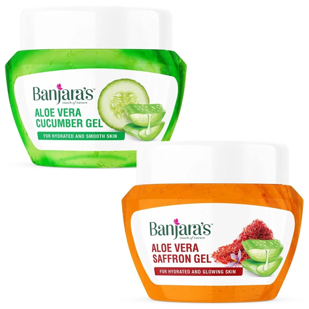 Banjara\'s Aloe Vera Gel | Saffron & Cucumber Combo |For Glowing,Smooth & Hydrated Skin |Non-Toxic|100% Vegan, Natural & Sulphate Free | 200 GM