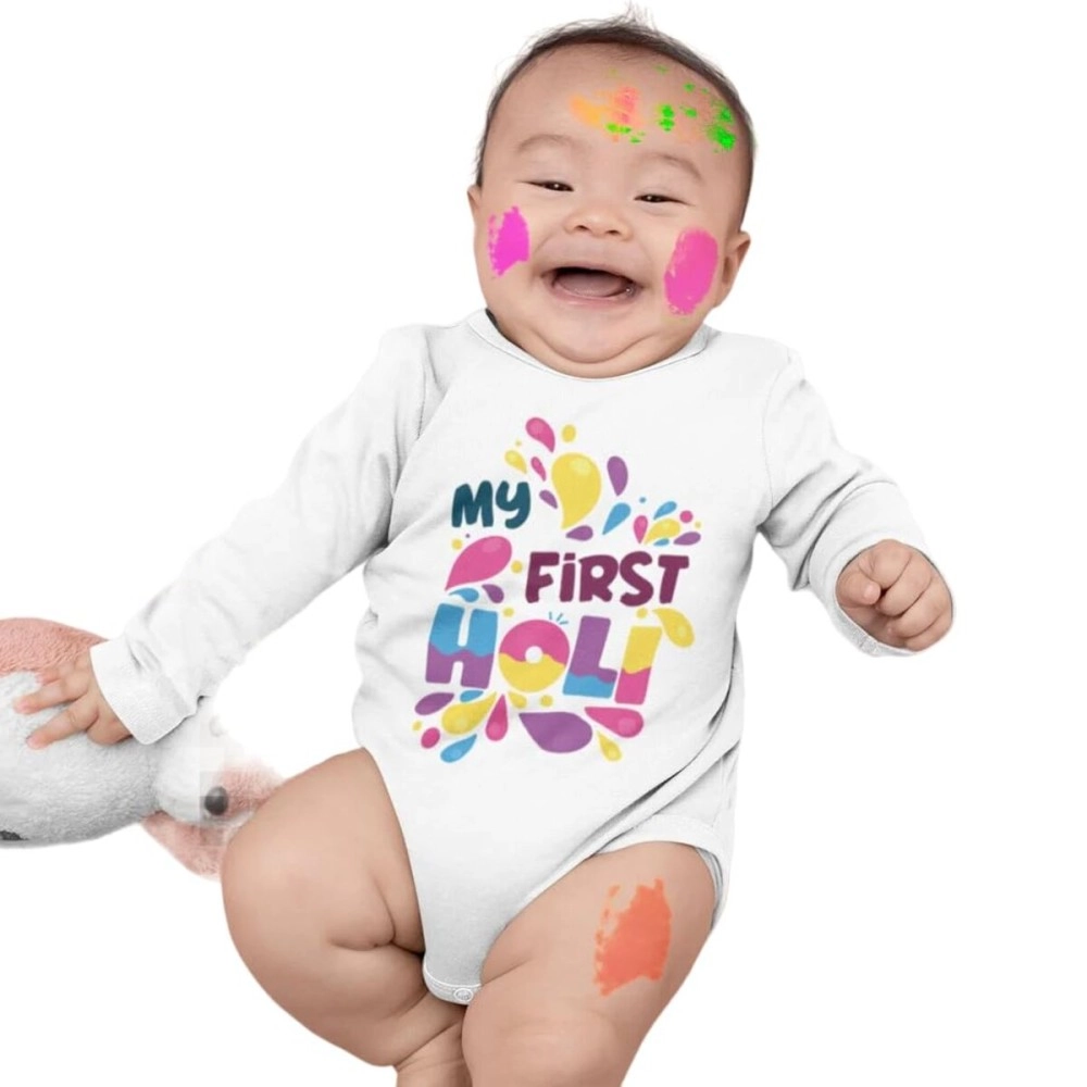 Bon Organik Unisex My First Holi Bodysuit Baby (BON7082-K_White_9-12M)