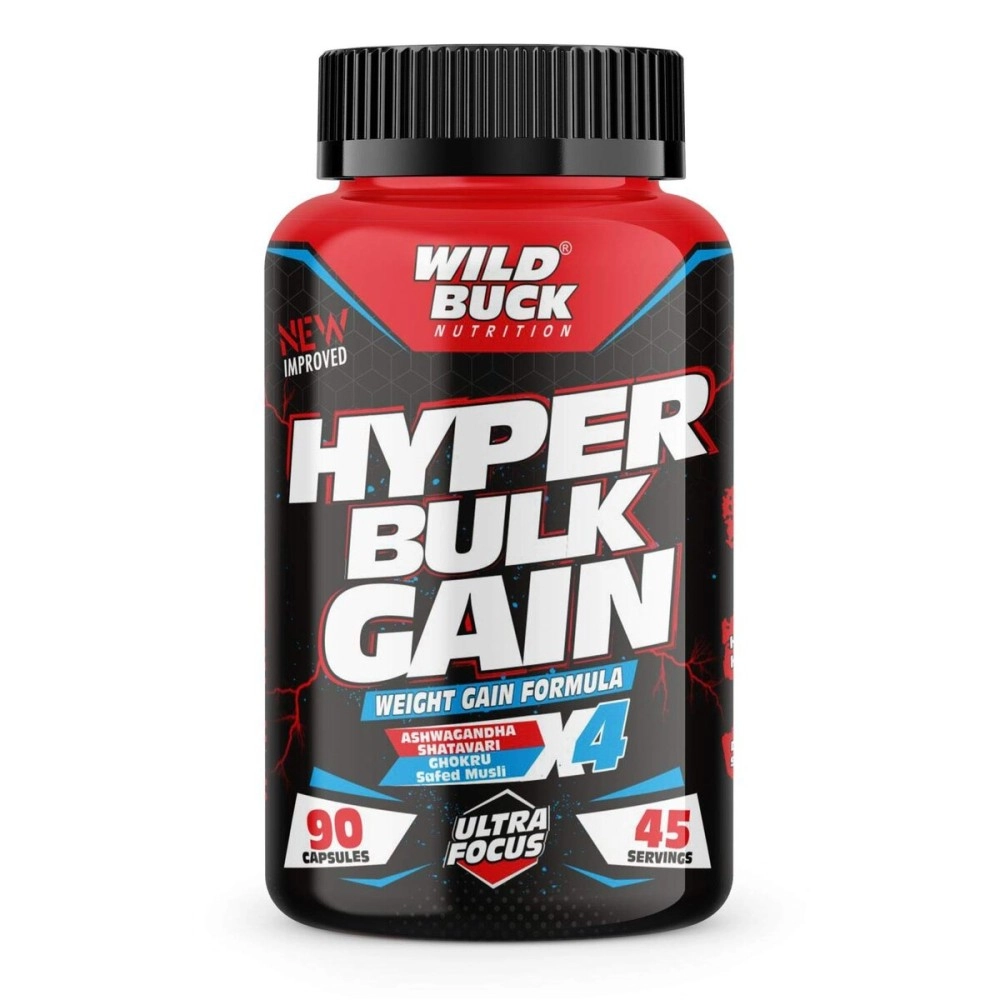 WILD BUCK Hyper Bulk Gain Mass & Weight Gainer Capsule For Fast Weight & Muscle Gain,Daily Muscle Building Weight Supplement For Muscle Growth,Stamina & Strength,For Men & Women- 90 Cap,1 Count