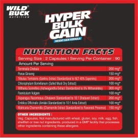 WILD BUCK Hyper Bulk Gain Mass & Weight Gainer Capsule For Fast Weight & Muscle Gain,Daily Muscle Building Weight Supplement For Muscle Growth,Stamina & Strength,For Men & Women- 90 Cap,1 Count