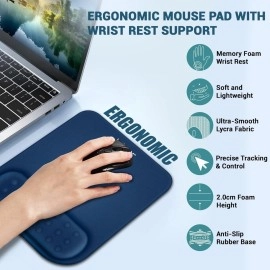 Tukzer Gel Mouse Pad Wrist Rest Memory-Foam Ergonomic Mousepad| Cushion Wrist Support & Pain Relief| Suitable for Gaming, Computer, Laptop, MacBook, Home & Office Non-Slip Rubber Base (Blue)