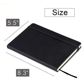 AccuPrints Black Pu Leather Notebook Diary 5.8 * 8.3 inches 200 Ruled Pages with 12 Habit Development and 12 Month Planner Pages (224 Pages) with Elastic Lock 2021