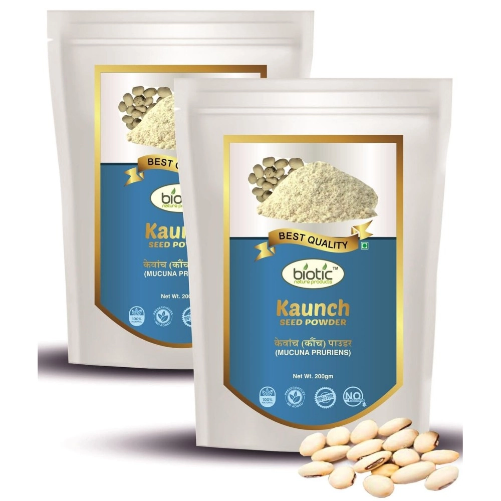 Biotic White Kaunch Beej Powder Organic 400gm - Mucuna Pruriens Seed Powder - Velvet Beans Seeds Churna - Konch Beej Churn - Kauch Ke Beej Ka Powder (Pack of 2)