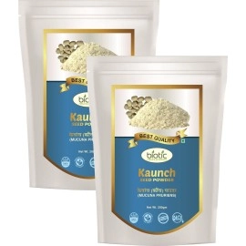 Biotic White Kaunch Beej Powder Organic 400gm - Mucuna Pruriens Seed Powder - Velvet Beans Seeds Churna - Konch Beej Churn - Kauch Ke Beej Ka Powder (Pack of 2)