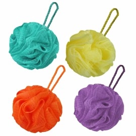GUBB Lux sponge loofah - Soft & Fluffy With Multiple Layers of Fibrous Matrix For A Fun Shower Time | Bath Shower Loofah Sponge Pouf Body Scrubber Exfoliator - Assorted Colors (Set of 4)