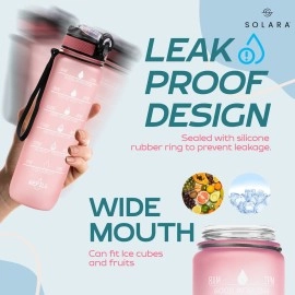 SOLARA Unbreakable Water Bottle with Motivational Time Marker, Sipper Bottle with Straw for Gym Office, Mobile app with Drinking Water Reminder, Detoxing ebook Included, Pearly Pink, Silicone, 1 Piece