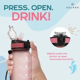 SOLARA Unbreakable Water Bottle with Motivational Time Marker, Sipper Bottle with Straw for Gym Office, Mobile app with Drinking Water Reminder, Detoxing ebook Included, Pearly Pink, Silicone, 1 Piece