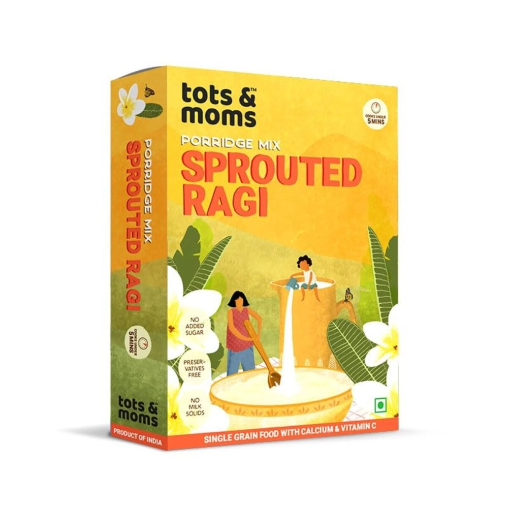 TOTS AND MOMS Sprouted Ragi Powder - First Food | Organic Certified Wholesome & Natural Supergrain Porridge - 200G - Ragi Powder
