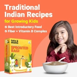 TOTS AND MOMS Sprouted Ragi Powder - First Food | Organic Certified Wholesome & Natural Supergrain Porridge - 200G - Ragi Powder