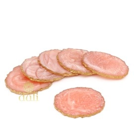 DULI Set of 6 Premium Resin Coasters Tea,Coffee Coasters (10 * 8 cm) (Baby Pink)
