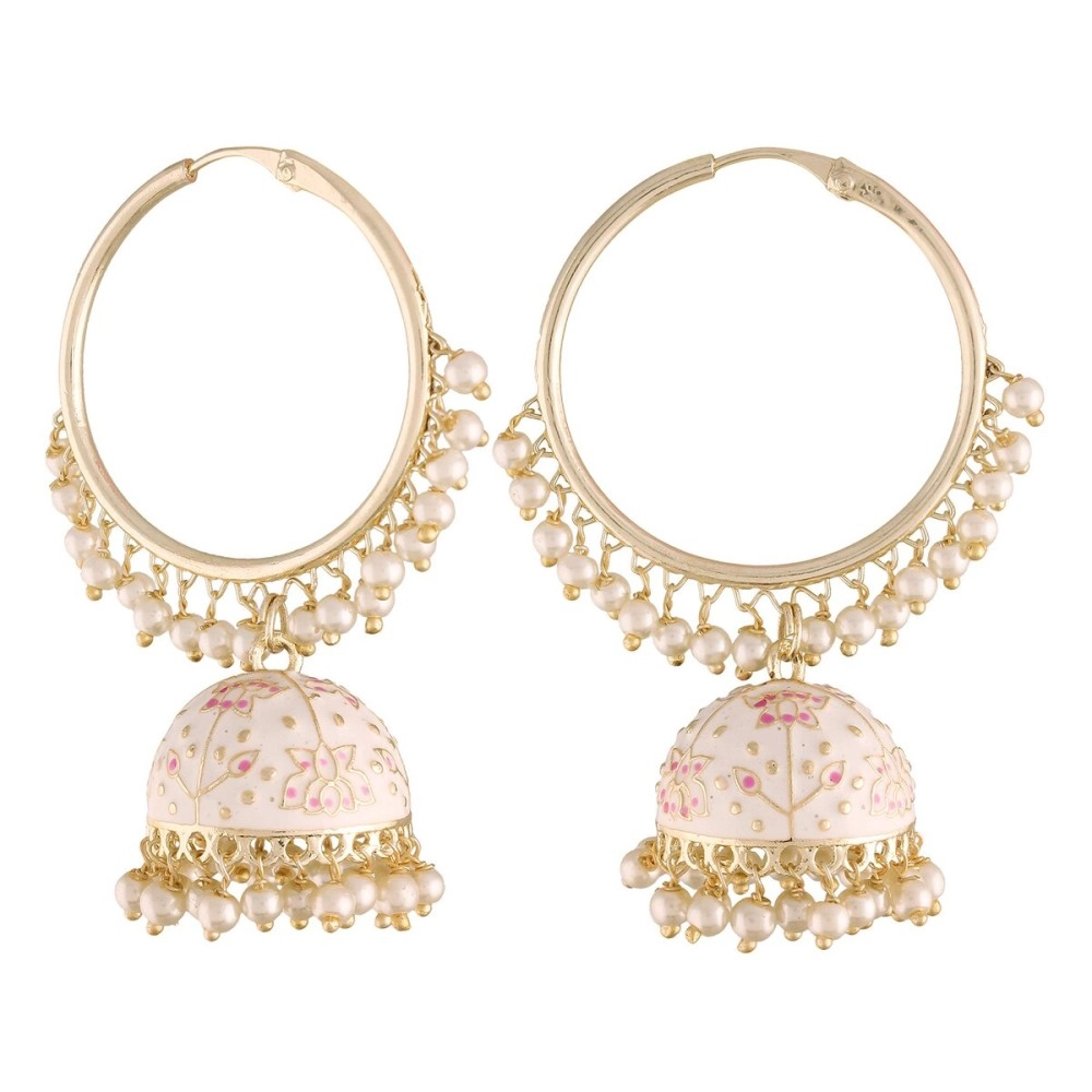 I Jewels 18K Gold Plated Indian Wedding Bollywood Handcrafted Enamelled Jhumki Hoop Earrings for Women/Girls (E2915W)