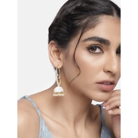 I Jewels 18K Gold Plated Indian Wedding Bollywood Handcrafted Enamelled Jhumki Hoop Earrings for Women/Girls (E2915W)