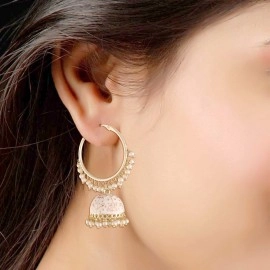I Jewels 18K Gold Plated Indian Wedding Bollywood Handcrafted Enamelled Jhumki Hoop Earrings for Women/Girls (E2915W)