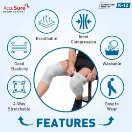 AccuSure Bamboo Yarn 4 Way Stretchable Pain Relief Knee Support (M)