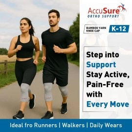 AccuSure Bamboo Yarn 4 Way Stretchable Pain Relief Knee Support (M)