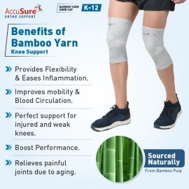AccuSure Bamboo Yarn 4 Way Stretchable Pain Relief Knee Support (M)
