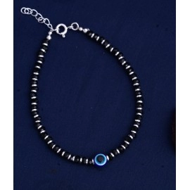 NEMICHAND JEWELS Nazariya with Evil Eye Crystals for Women 92.5% Pure Sterling Silver Bracelet for Women (7 inch + Extension) (Black)