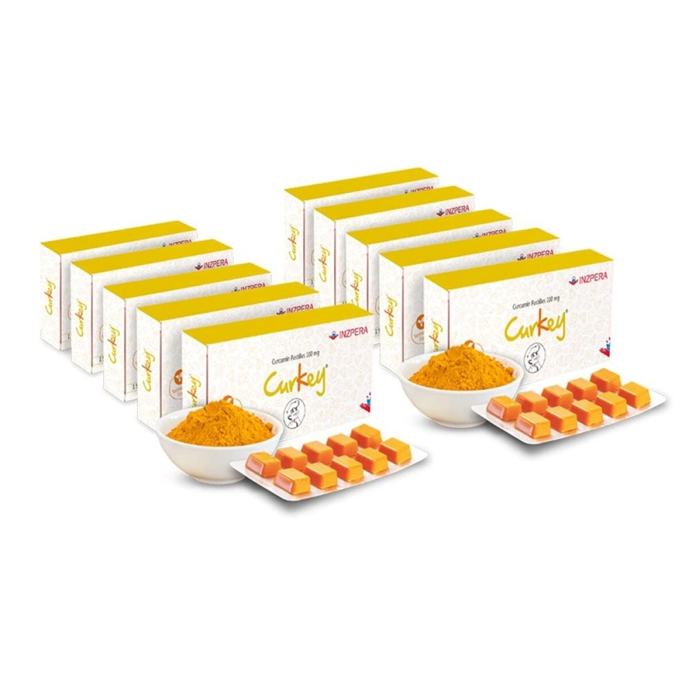 Curkey Pastilles for Quick Relief from Sore Throat with Natural Curcumin Extract from Turmeric | Sugar Free, Mint Flavour - 10 Pastilles (Pack of 10)