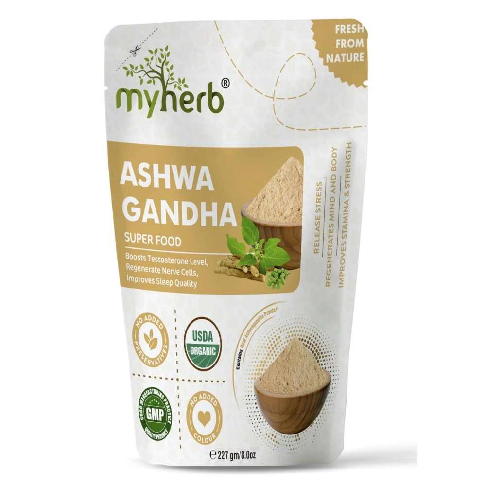 MYHERB 100% Pure Natural Organic Ashwagandha Powder || 227 Gm || Withania Somnifera || Ayurvedic Formula || Support for Stress-free Living- For Men And Women
