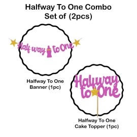 Festiko Pink 1/2 Birthday Decoration Banner with Cake Topper, Half Birthday Decoration, Party Decoration Items(Half Way to one)
