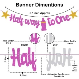 Festiko Pink 1/2 Birthday Decoration Banner with Cake Topper, Half Birthday Decoration, Party Decoration Items(Half Way to one)