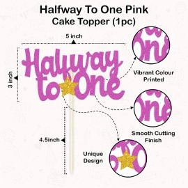 Festiko Pink 1/2 Birthday Decoration Banner with Cake Topper, Half Birthday Decoration, Party Decoration Items(Half Way to one)