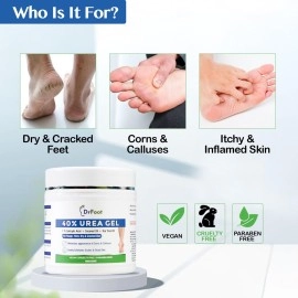 Dr Foot 40% Urea Gel with 1% Salicylic Acid, Coconut & Tea Tree Oil Moisturizes Callus Cracked Rough Dry Dead Skin and Corns, Softens Thick Painful Nails, 100 g