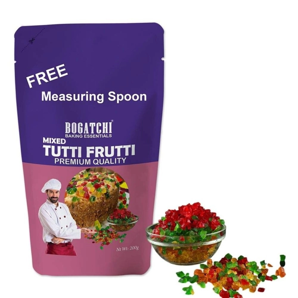 BOGATCHI Mixed Tutty fruitty Dry Fruit for Cakes, Shakes and Ice Creams Decorations, Mix Tutti Frutti Multicolor, Delicious and Tasty, 200g with Free Measuring Spoon