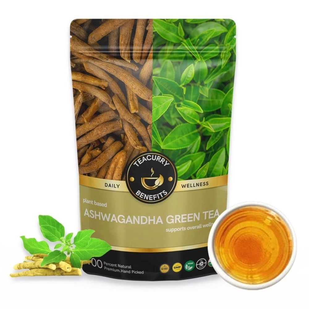 TEACURRY Ashwagandha Green Tea - 50 Gms Loose Tea / 25 Cups | Ashwagandha Green Tea Helps with Weight Management, Cholesterol | Herbal Tea for Sugar Control