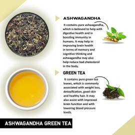 TEACURRY Ashwagandha Green Tea - 50 Gms Loose Tea / 25 Cups | Ashwagandha Green Tea Helps with Weight Management, Cholesterol | Herbal Tea for Sugar Control