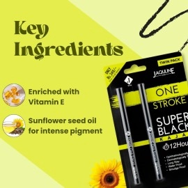 JAQULINE USA Kajal Twin Pack | Waterproof & Smudge-Proof | 12Hr Long Stay | Darkest Black | Lightweight | One Stroke Application | Easy Twist Format | Pack of 2